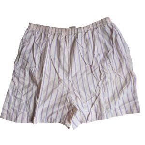 Vintage Pink Blue Striped Cotton Pajama Shorts Elastic Waist Sleepwear Large